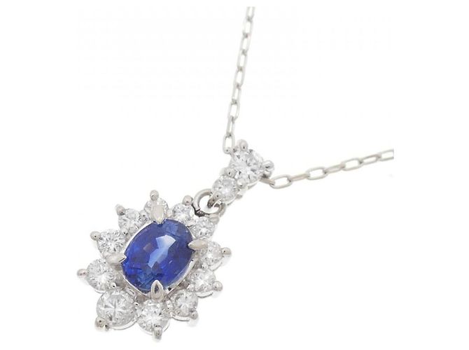 Autre Marque Collana in Zaffiro e Diamante Pt900 Pt850 Argento - vista 3