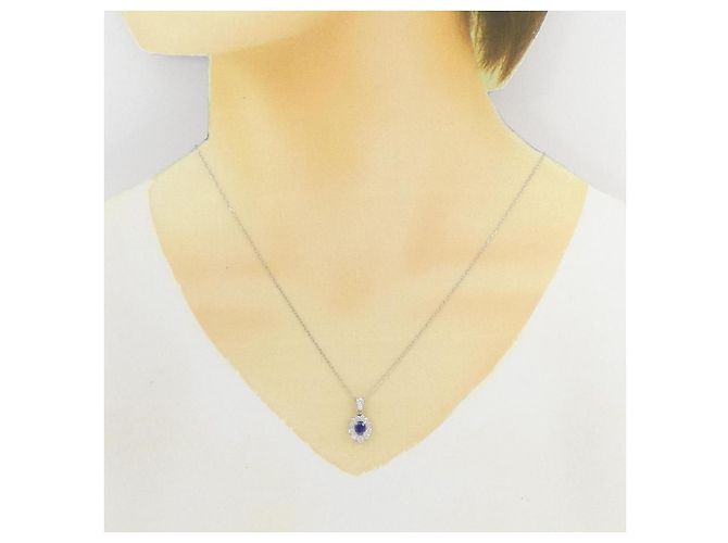 Autre Marque Collana in Zaffiro e Diamante Pt900 Pt850 Argento - vista 6