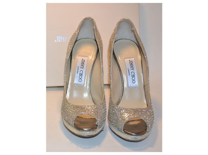 Jimmy Choo Sandali Aperti Moon Glitter Argentati Pelle 35.5 IT Argento - vista 2