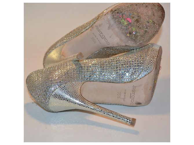 Jimmy Choo Sandali Aperti Moon Glitter Argentati Pelle 35.5 IT Argento - vista 5