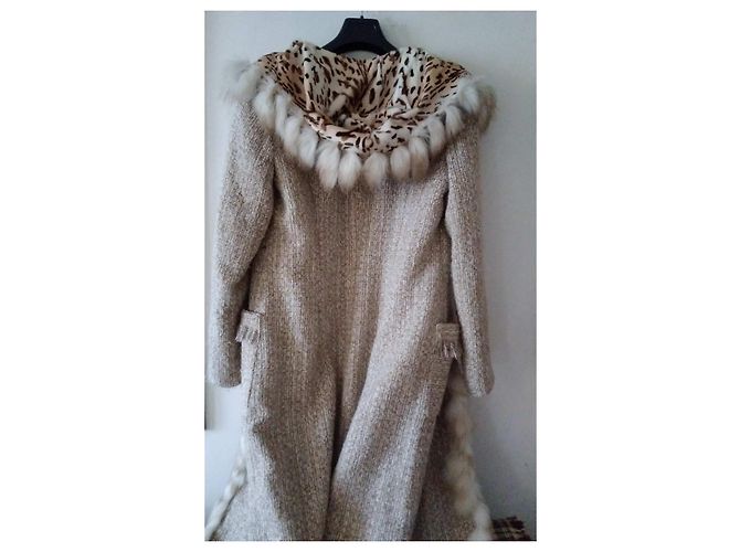 Autre Marque Abrigo largo de lana beige Maria Grazia Severi con piel sintética - vista 3