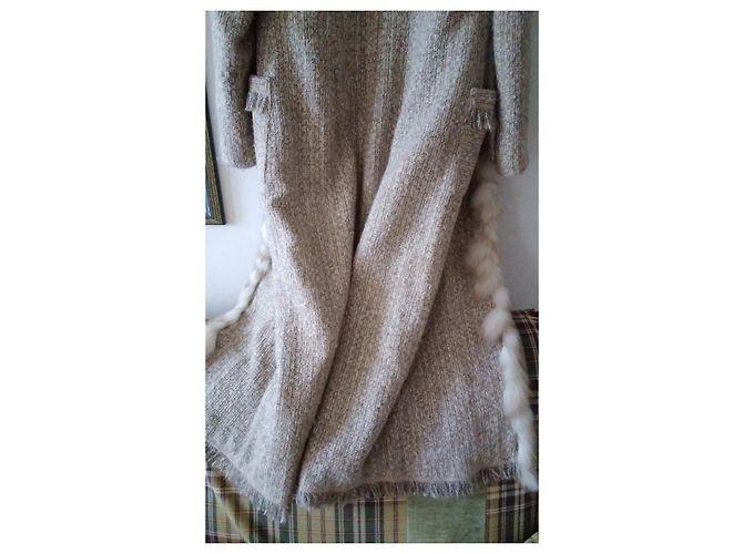 Autre Marque Abrigo largo de lana beige Maria Grazia Severi con piel sintética - vista 6