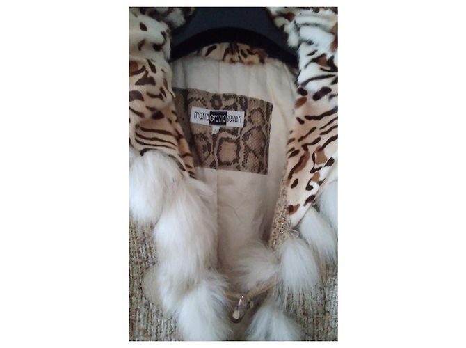 Autre Marque Abrigo largo de lana beige Maria Grazia Severi con piel sintética - vista 7