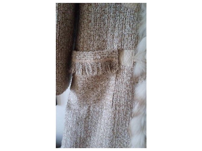 Autre Marque Abrigo largo de lana beige Maria Grazia Severi con piel sintética - vista 8