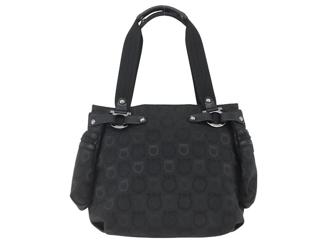 Gancini Tote Bag aus Nylon in Schwarz und Silber von Salvatore Ferragamo Auth BA9401 - Ansicht 2