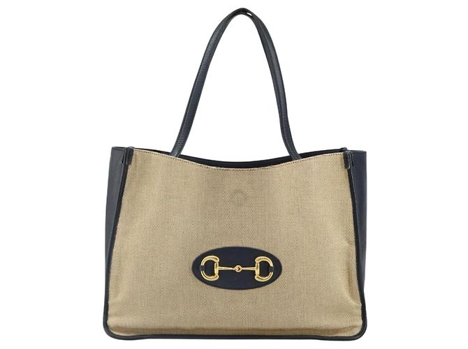 Sac Tote Horsebit en toile beige et or GUCCI 623694 Auth BA9373 Doré - vue 13