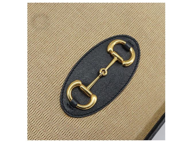 Sac Tote Horsebit en toile beige et or GUCCI 623694 Auth BA9373 Doré - vue 17