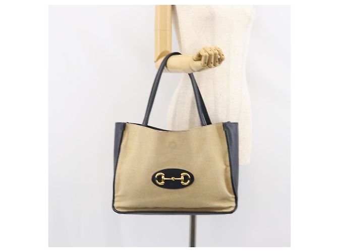 Sac Tote Horsebit en toile beige et or GUCCI 623694 Auth BA9373 Doré - vue 23