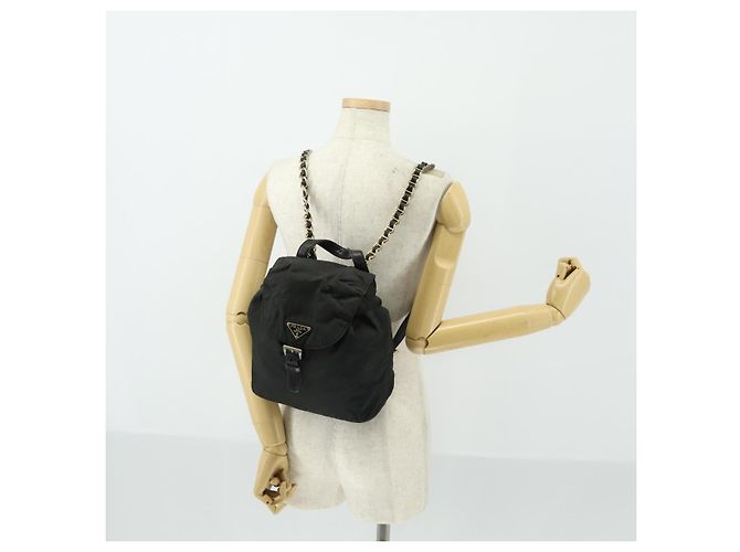 Zaino PRADA in nylon nero e oro Auth ka1273 D'oro - vista 26
