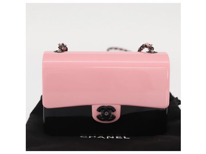 Borsa da sera a catena CHANEL Borsa a spalla plexi Nero Rosa CC Auth bs31743SM - vista 12