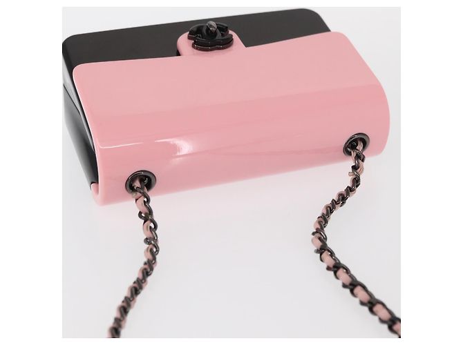 Borsa da sera a catena CHANEL Borsa a spalla plexi Nero Rosa CC Auth bs31743SM - vista 6