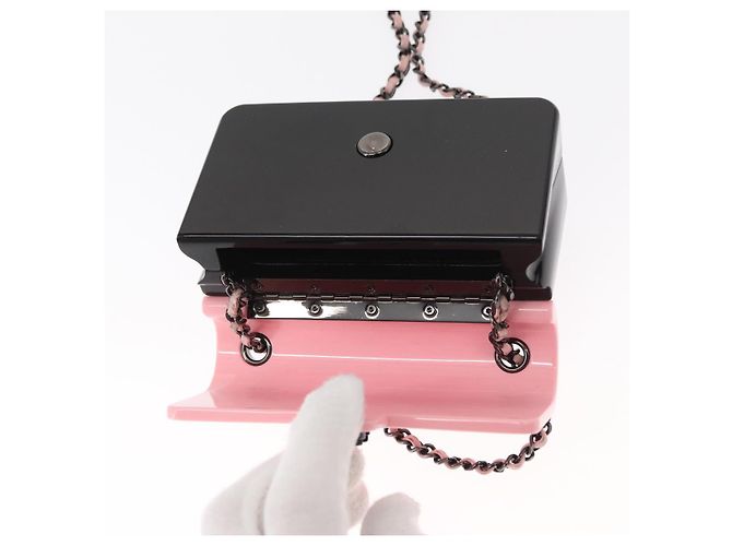 Borsa da sera a catena CHANEL Borsa a spalla plexi Nero Rosa CC Auth bs31743SM - vista 9