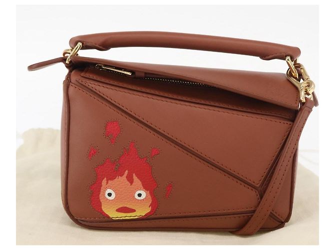 LOEWE Mini Puzzle Borsa Loewe x Studio Ghibli Calcifer 2way Marrone Auth am10317SM D'oro - vista 12