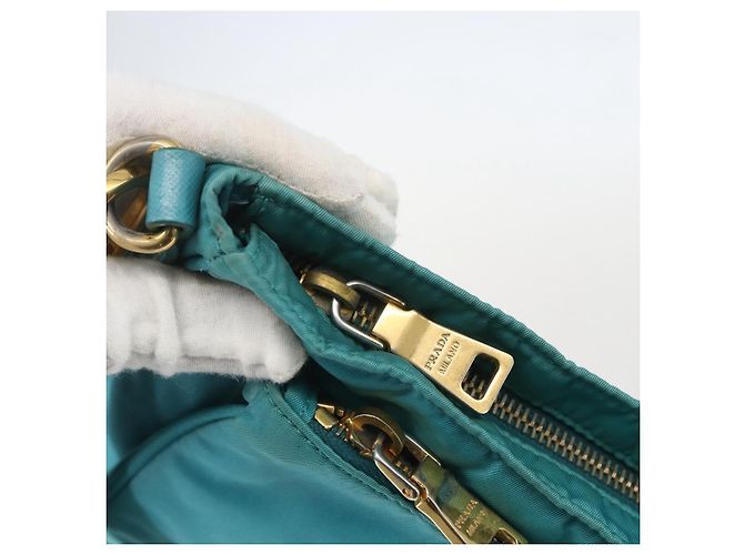 Borsa a Spalla PRADA Nylon Azzurro Chiaro Oro Auth 159589 D'oro Blu chiaro - vista 10