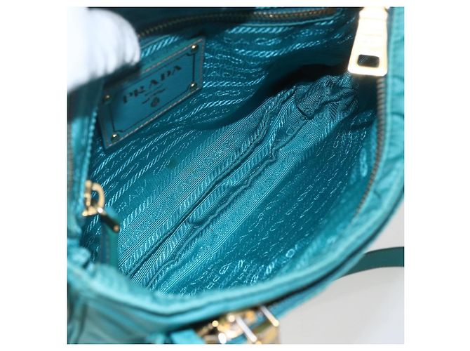 Borsa a Spalla PRADA Nylon Azzurro Chiaro Oro Auth 159589 D'oro Blu chiaro - vista 11