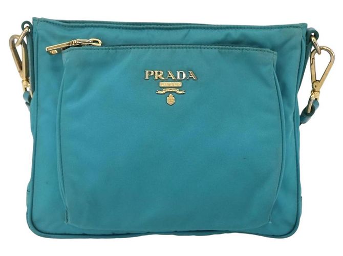 Borsa a Spalla PRADA Nylon Azzurro Chiaro Oro Auth 159589 D'oro Blu chiaro - vista 13