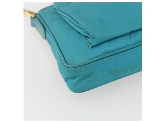 Borsa a Spalla PRADA Nylon Azzurro Chiaro Oro Auth 159589 D'oro Blu chiaro - vista 14