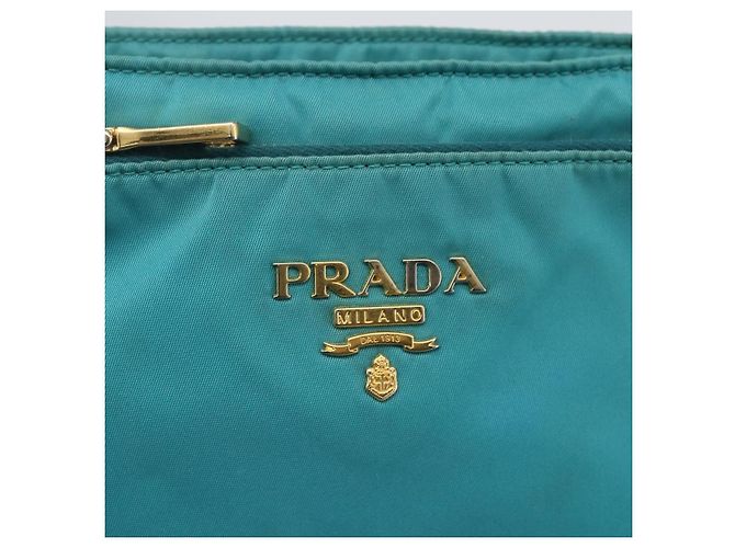 Borsa a Spalla PRADA Nylon Azzurro Chiaro Oro Auth 159589 D'oro Blu chiaro - vista 17