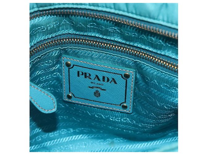 Borsa a Spalla PRADA Nylon Azzurro Chiaro Oro Auth 159589 D'oro Blu chiaro - vista 18