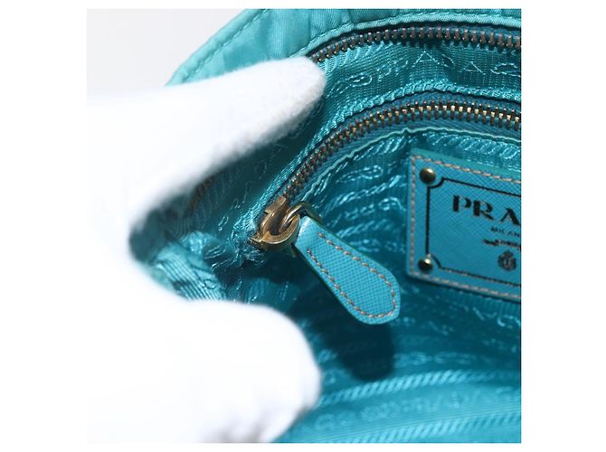 Borsa a Spalla PRADA Nylon Azzurro Chiaro Oro Auth 159589 D'oro Blu chiaro - vista 19