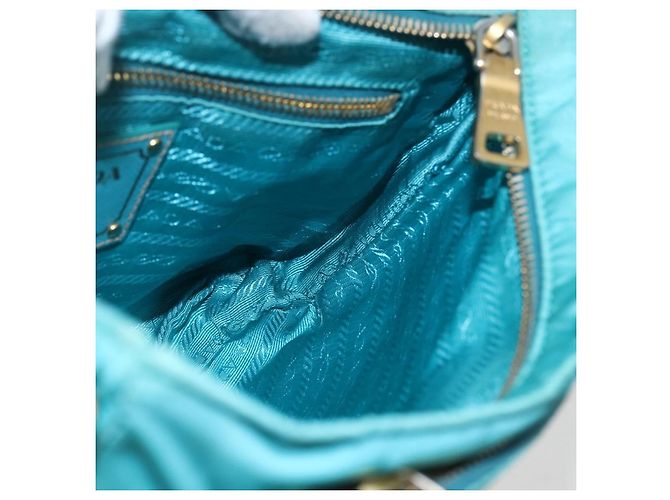 Borsa a Spalla PRADA Nylon Azzurro Chiaro Oro Auth 159589 D'oro Blu chiaro - vista 20