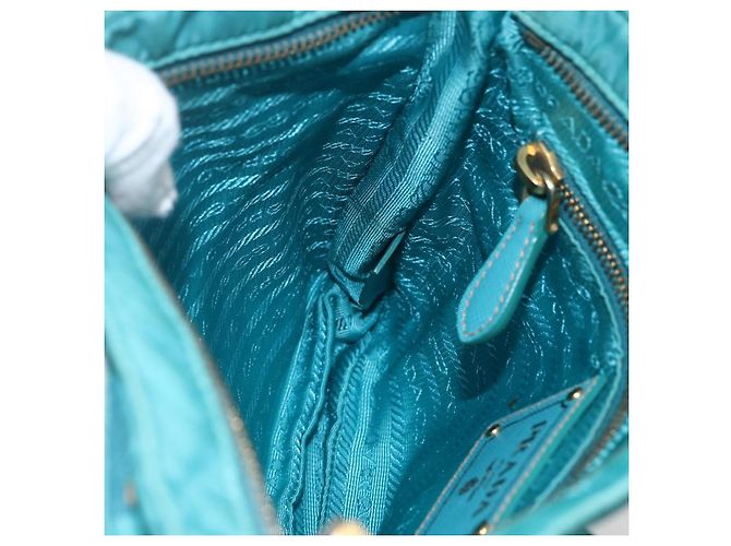 Borsa a Spalla PRADA Nylon Azzurro Chiaro Oro Auth 159589 D'oro Blu chiaro - vista 21