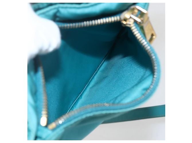 Borsa a Spalla PRADA Nylon Azzurro Chiaro Oro Auth 159589 D'oro Blu chiaro - vista 23