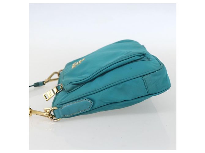 Borsa a Spalla PRADA Nylon Azzurro Chiaro Oro Auth 159589 D'oro Blu chiaro - vista 3