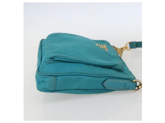 Borsa a Spalla PRADA Nylon Azzurro Chiaro Oro Auth 159589 D'oro Blu chiaro - vista 4