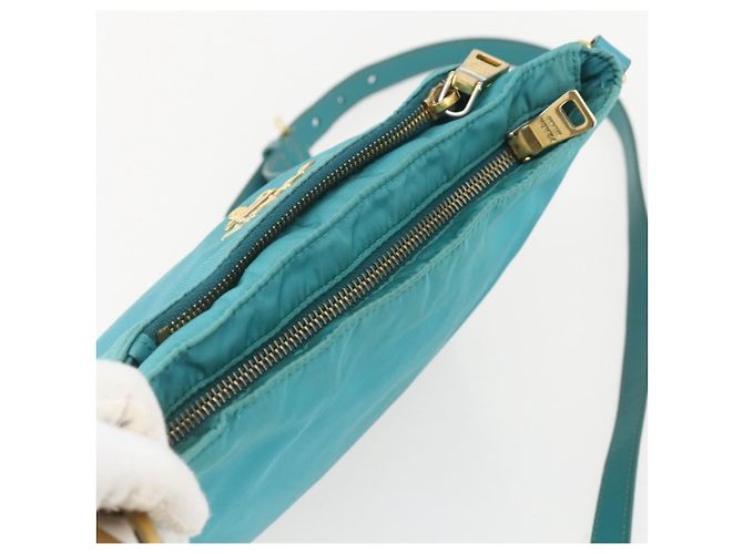Borsa a Spalla PRADA Nylon Azzurro Chiaro Oro Auth 159589 D'oro Blu chiaro - vista 6