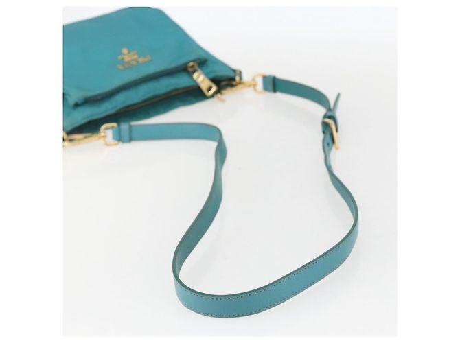 Borsa a Spalla PRADA Nylon Azzurro Chiaro Oro Auth 159589 D'oro Blu chiaro - vista 7
