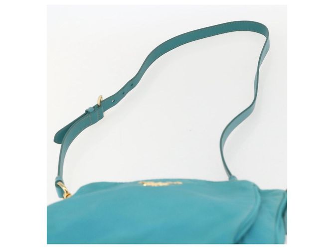 Borsa a Spalla PRADA Nylon Azzurro Chiaro Oro Auth 159589 D'oro Blu chiaro - vista 8