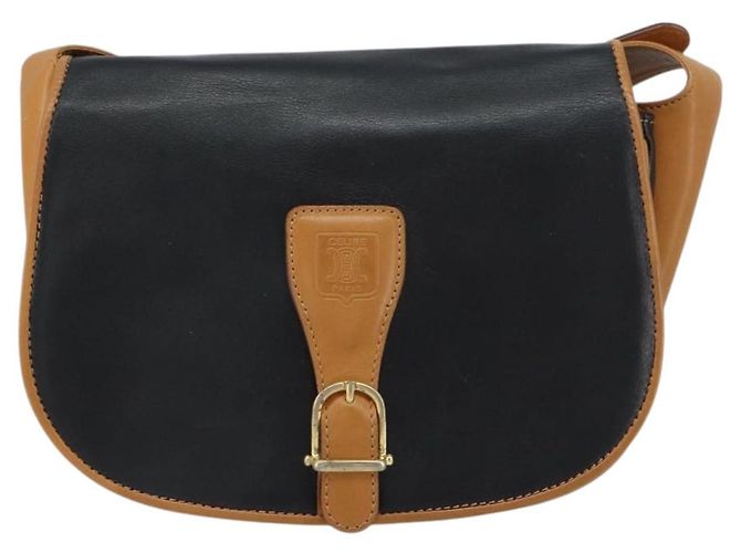 Céline Borsa a Spalla CELINE in Pelle Nera Oro Auth gh1499 Nero D'oro - vista 13