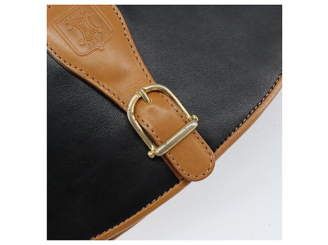 Céline Borsa a Spalla CELINE in Pelle Nera Oro Auth gh1499 Nero D'oro - vista 18