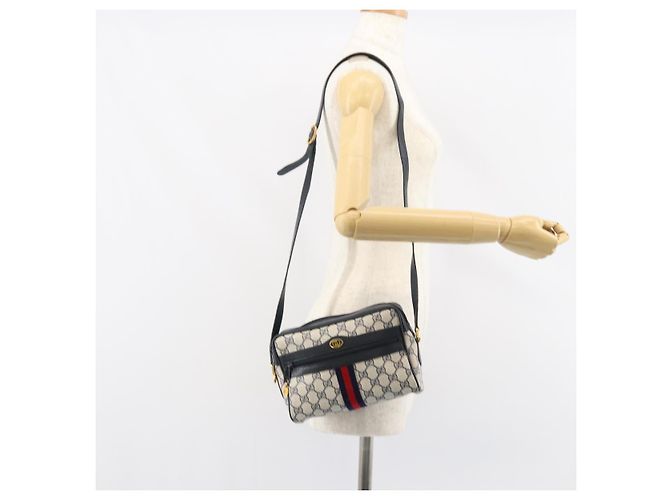 Gucci GG Supreme Sherry Line Schultertasche PVC Marine Gold 75 02 004 Auth 159729 Rot Golden Marineblau - Ansicht 22