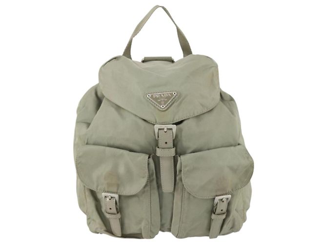 PRADA Backpack Nylon Beige Silver Auth 156861 Silvery - view 13