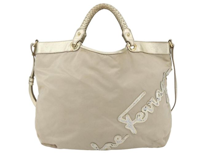 Borsa a mano Salvatore Ferragamo in nylon 2 in 1 beige oro Auth BA9246 D'oro - vista 13