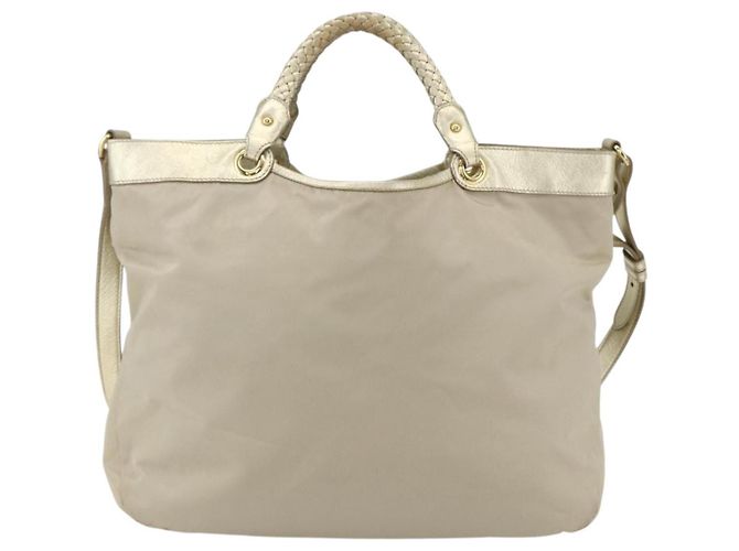 Borsa a mano Salvatore Ferragamo in nylon 2 in 1 beige oro Auth BA9246 D'oro - vista 2