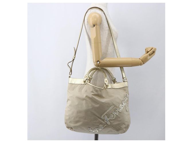 Borsa a mano Salvatore Ferragamo in nylon 2 in 1 beige oro Auth BA9246 D'oro - vista 23
