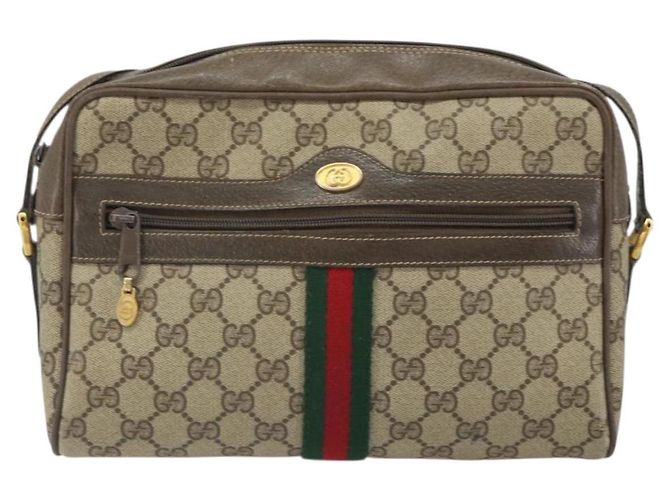 Borsa Gucci GG Supreme Web Sherry Line in PVC beige e oro 24 02 005 Auth ka1276 - vista 13