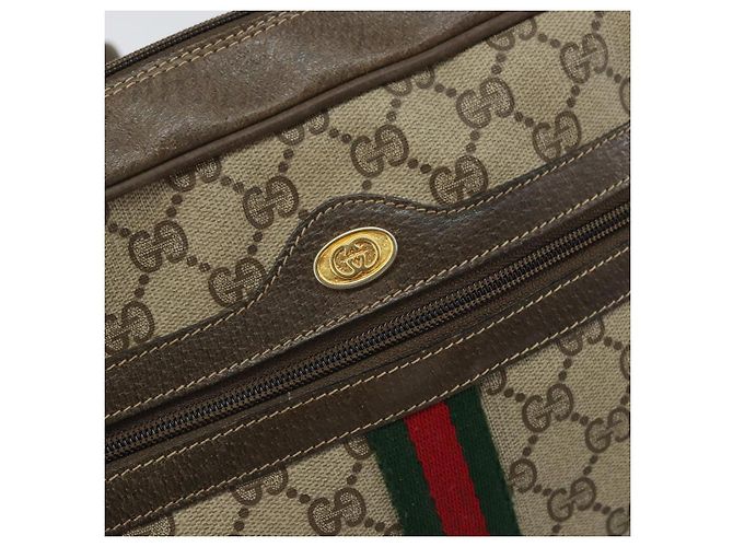 Borsa Gucci GG Supreme Web Sherry Line in PVC beige e oro 24 02 005 Auth ka1276 - vista 17