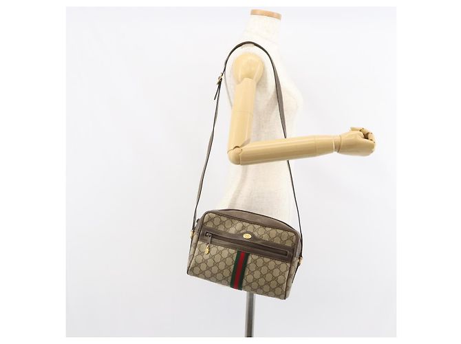 Borsa Gucci GG Supreme Web Sherry Line in PVC beige e oro 24 02 005 Auth ka1276 - vista 24