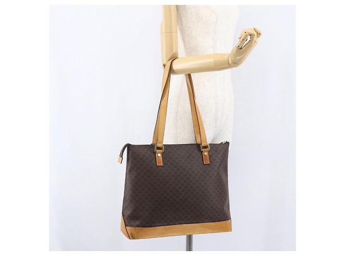 Céline Borsa tote in tela Macadam CELINE in pelle PVC marrone oro Auth ep12590 D'oro - vista 21