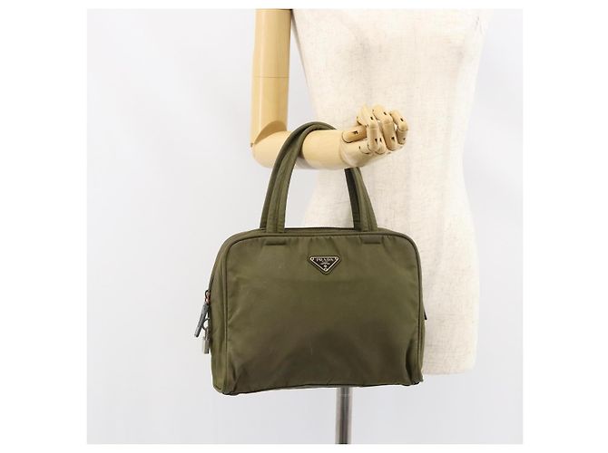 PRADA Borsa a mano in nylon khaki argento autentica 159348 Cachi - vista 25