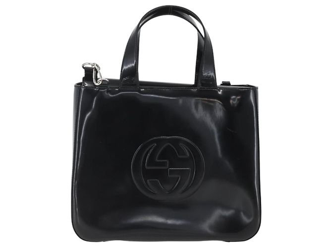 Bolsa de Mão GUCCI Esmalte 2 vias Preto Prata 000 1013 0504 Auth ep12477 - vista 13