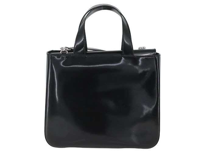 Bolsa de Mão GUCCI Esmalte 2 vias Preto Prata 000 1013 0504 Auth ep12477 - vista 2