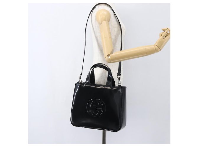 Bolsa de Mão GUCCI Esmalte 2 vias Preto Prata 000 1013 0504 Auth ep12477 - vista 23