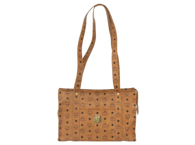 Borsa Tote MCM Logogram Vicetos PVC Marrone Oro Auth BA9359 D'oro - vista 13