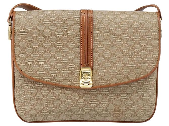 Céline Borsa a Spalla in Tela Macadam CELINE PVC Beige Oro Auth 159212 D'oro - vista 13