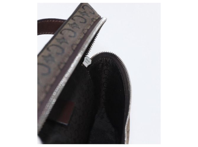 Céline Pochette da trucco in tela Macadam C di CELINE, marrone e argento, autentica ka1279 - vista 19